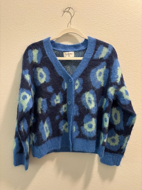 Ky Création Sweaters - Ky Création Blue Patterned V-Neck Cardigan Sweater, size S/M